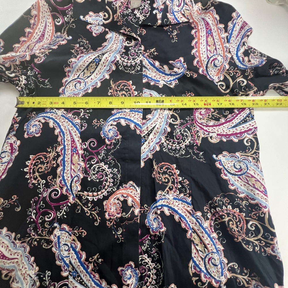 Chicos No Iron Paisley Button Down Shirt Black Blue 100% Cotton Size 2 L 12/14 - Picture 5 of 8